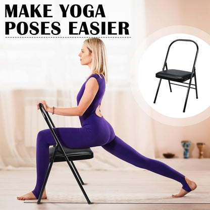 RattanView Yoga Auxiliary Chair with Lumbar Back Support Backless Folding Metal Foldable Flexibility Exercise Chair Balance Handstand Training Tool for Back Pain Relieving Strength Training