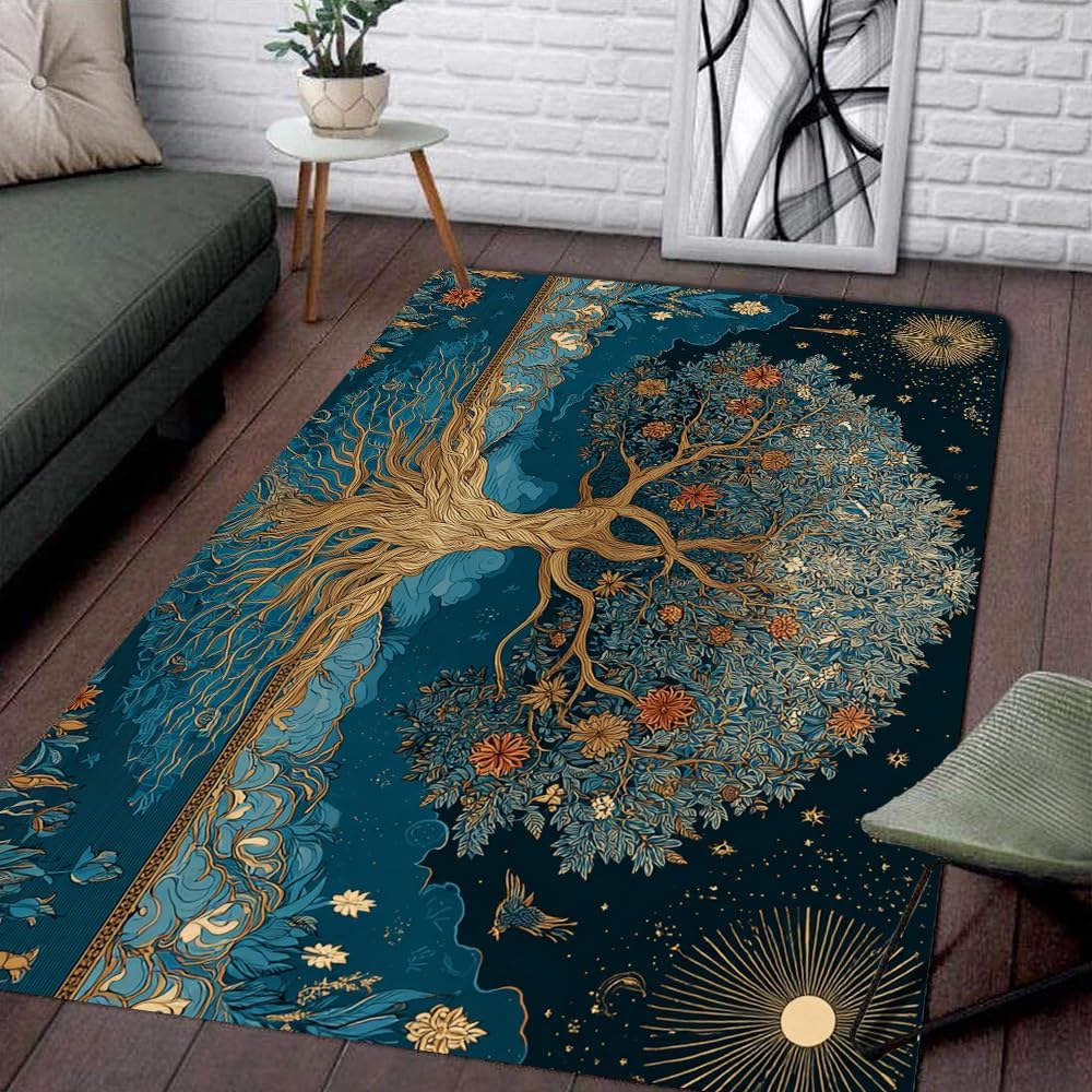 Tree of Life Area Rug – Bohemian Mandala Carpet for Living Room, Bedroom, Meditation Space, Yoga, Spiritual Home Décor – Large Soft Floor Mat for Indoor Decoration (TOL08)