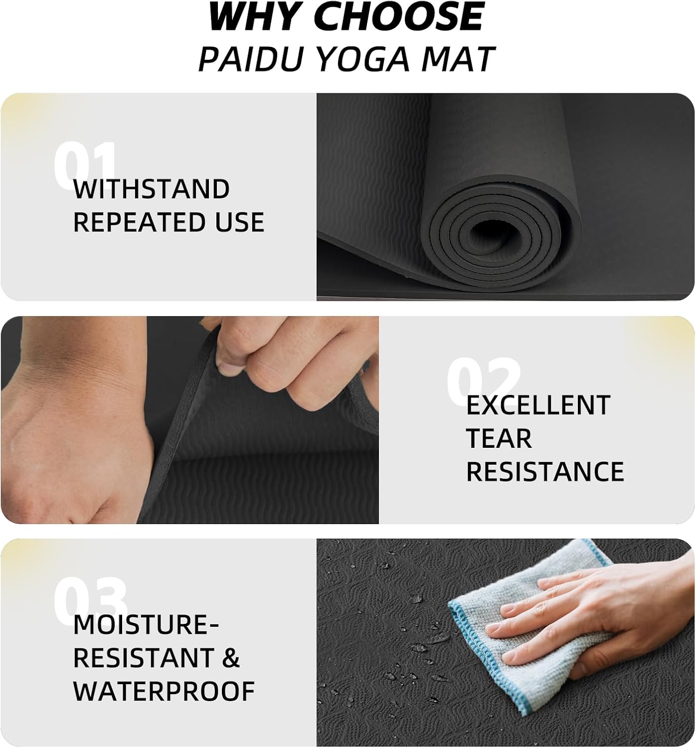 PAIDU Extra Long Wide Yoga Mat 76"x33"x2/5 Inch - Non Slip Thick Exercise Mat for Home Gym, Yoga, Pilates & Workouts
