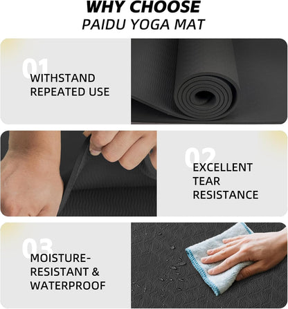 PAIDU Extra Long Wide Yoga Mat 76"x33"x2/5 Inch - Non Slip Thick Exercise Mat for Home Gym, Yoga, Pilates & Workouts