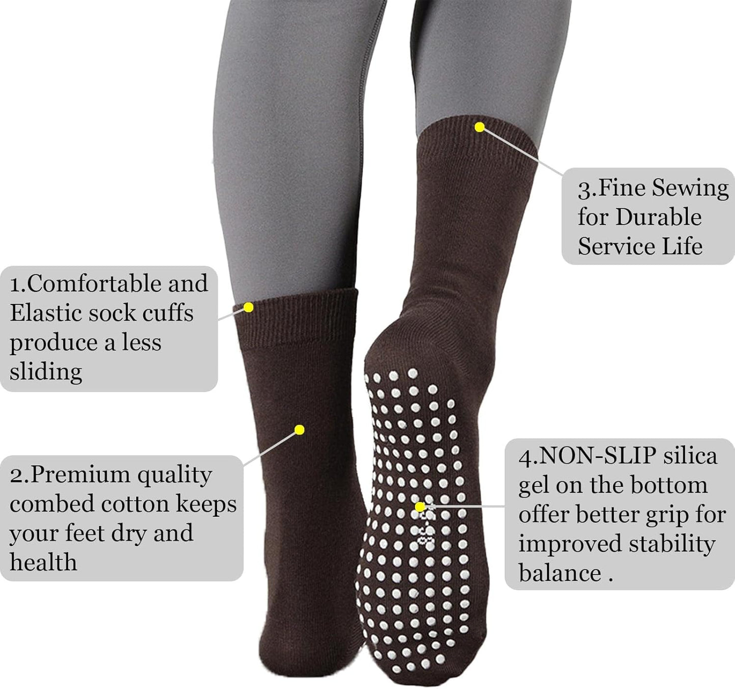 Flydo Pilates Grippy Socks with Grips for Women Yoga Non Slip Long Socks for Pure Barre, Ballet,Dance Workout 2-5 Pack
