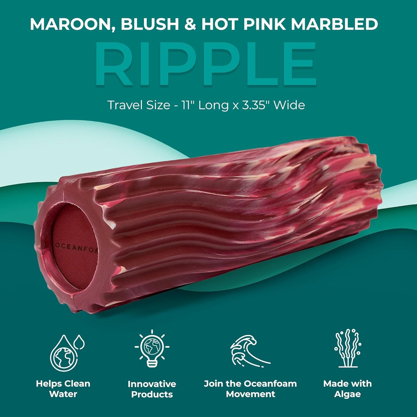 Oceanfoam Ripple Travel Foam Roller (11" x 3.35") Firm Mini Foam Roller for Physical Therapy, Deep Tissue Massage, Back Pain - High Density, Ergonomic Wave Textured - Yoga, Pilates, Exercise (Natural) - Colors A