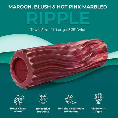 Oceanfoam Ripple Travel Foam Roller (11" x 3.35") Firm Mini Foam Roller for Physical Therapy, Deep Tissue Massage, Back Pain - High Density, Ergonomic Wave Textured - Yoga, Pilates, Exercise (Natural) - Colors A