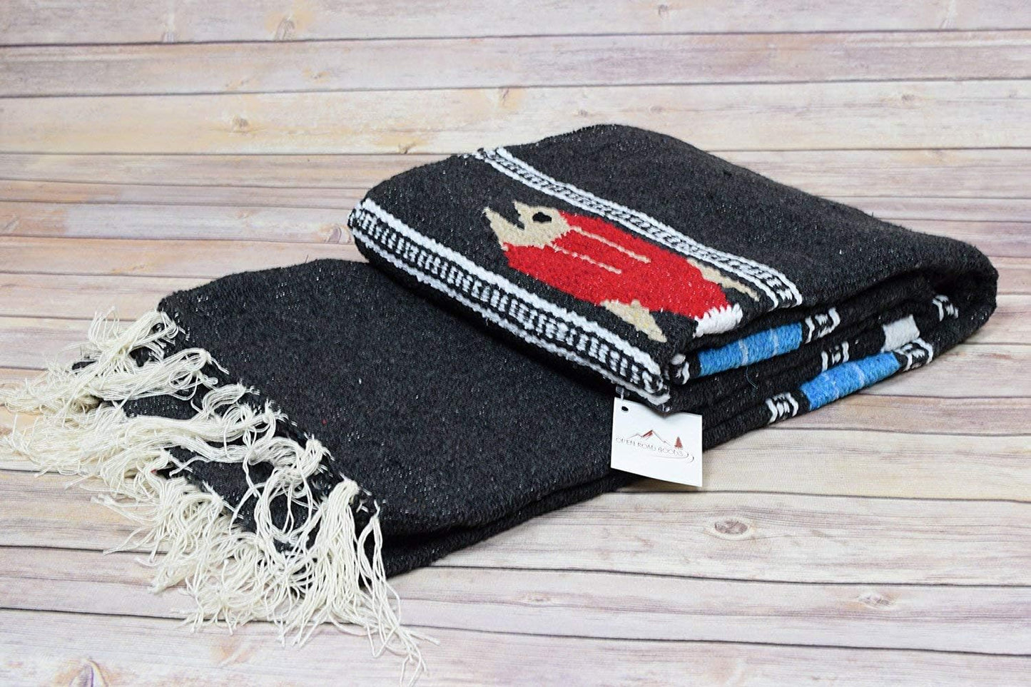 Open Road Goods Thick Mexican Yoga Blanket - Serape Fish Design - Handmade (Mint)