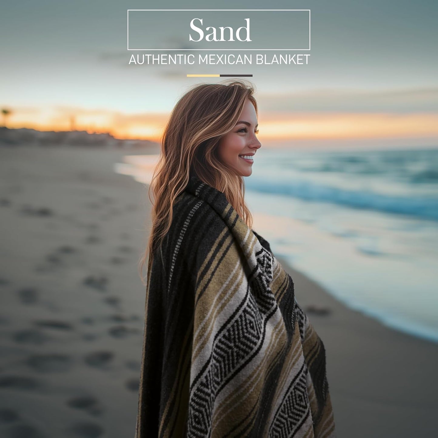 Hydration Nation Authentic Large Handwoven Mexican Blanket - Soft Yoga - Durable Serape - Lightweight Falsa, Beach, Camping, Picnic, Outdoor 70"x50" - Mandarin