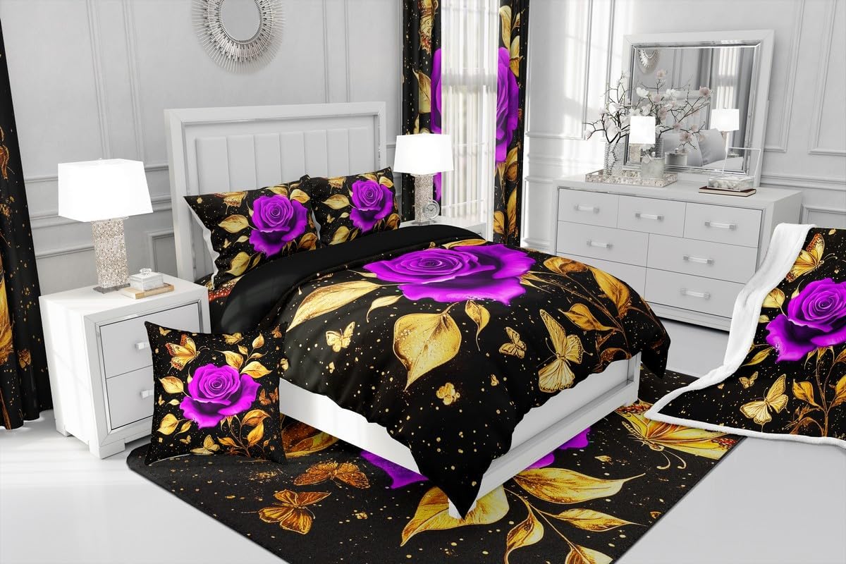 Feelyou Floral Rose Indoor Floor Mat Set,Romantic Blue Rose Rugs for Living Room Bedroom Area Rug 3x5,Boys Girls,Botanical Flower Rose Accent Rug Doormats Floor Mat for All Season