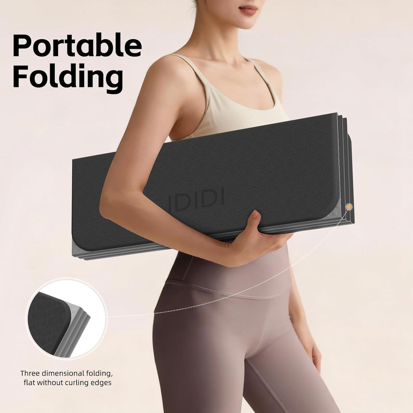 Extra Thick 10mm Foldable Yoga Mat, SGS Certified POE Non-Slip Mat, Multi-Purpose Exercise & Fitness Mats for Studio or Home