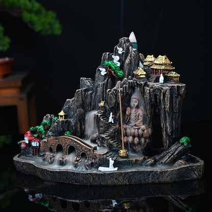 Mountain Waterfall Incense Burner，Backfall Incense Holder River, Incense Falls Meditation Decor for Room with Upgrade Incense Cones and Accessories (Mountain)
