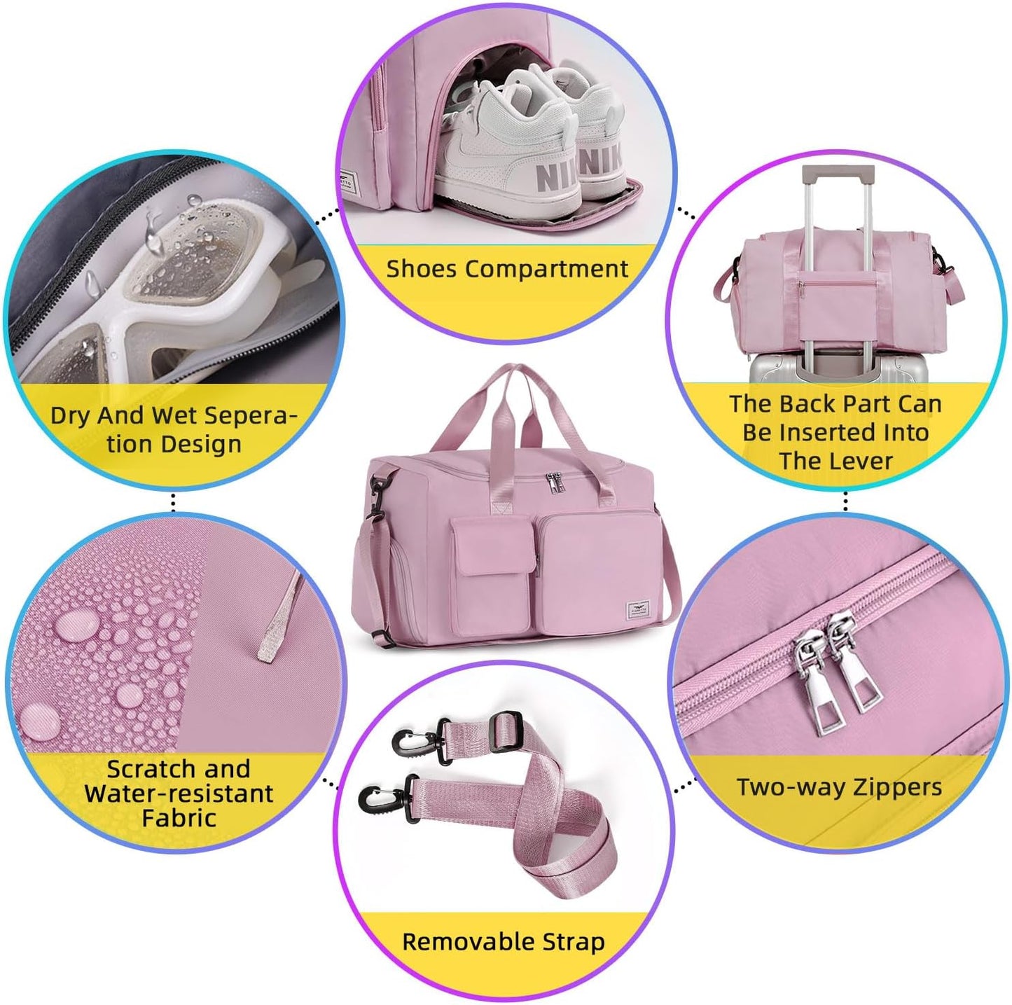 FIORETTO Women's Gym Duffle Bag with Shoes Compartment, 30L Capacity, Ideal for Travel, Gym, Sports, Duffel, Weekender