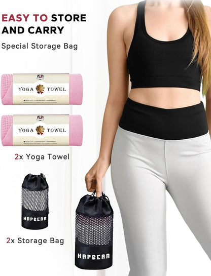 HAPBEAR Hot Yoga Towel with Non-Slip Grip Dots, Super-Absorbent Microfiber Yoga Mat Towel for Sweaty Bikram, Pilates and Studio Workouts - Grey