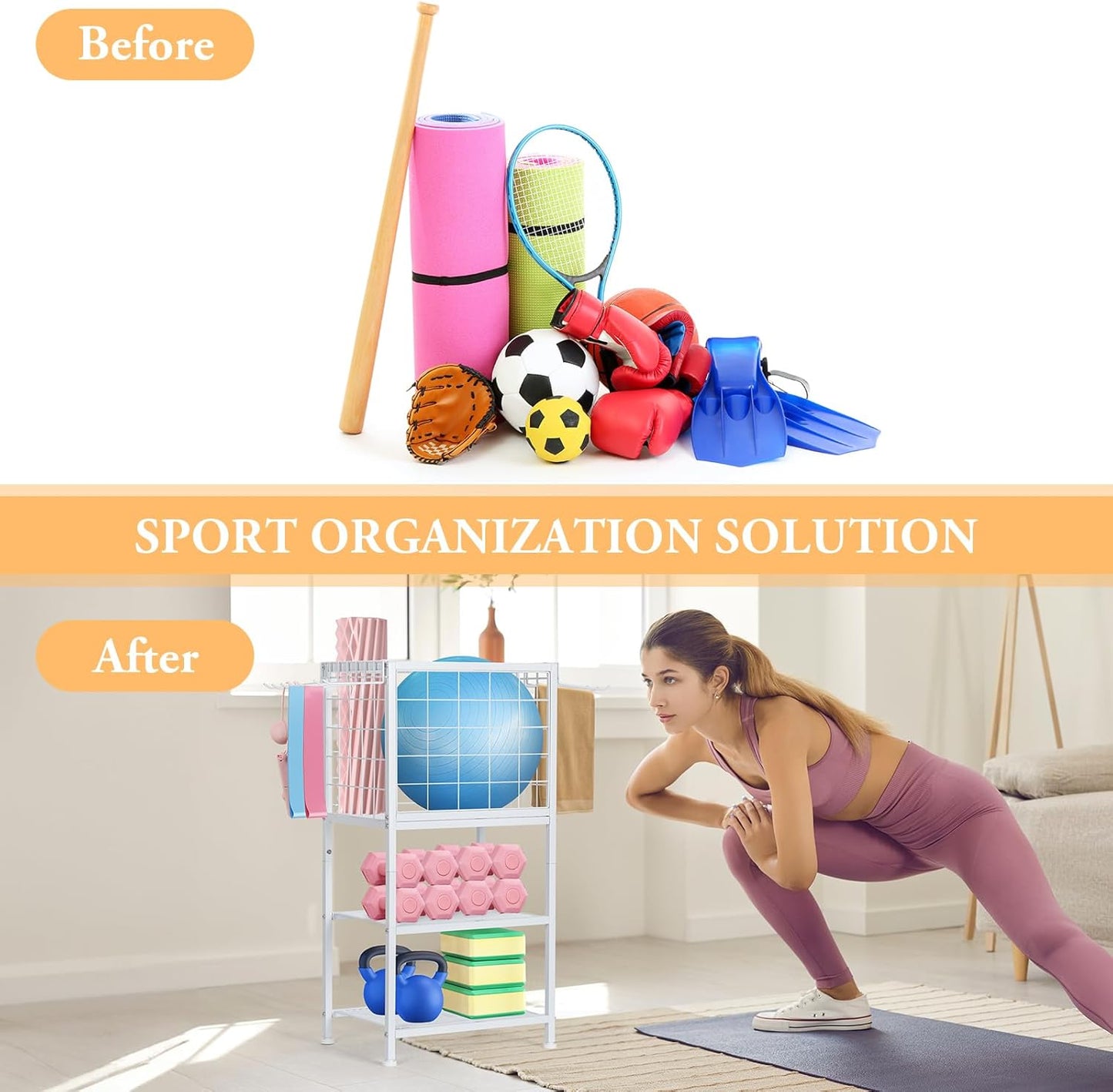 Dumbbell Rack for Home Weight Rack for Home Gym Yoga Mat Storage Rack Black Workout Equipment Storage Organizer with Hooks Yoga Mat Holder with Wheels for Yoga Block, Dumbbell, Resistance Band
