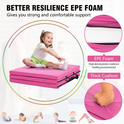 Gymnastics Tumbling Mat Portable Gymnastics Mat Foldable Tumbling Mat 2ft W 6ft L/4ft W 6ft L/4ft W 8ft L/4ft W 10ft Exercise Mat Yoga Mat with Carrying Handles for Yoga Gymnastics
