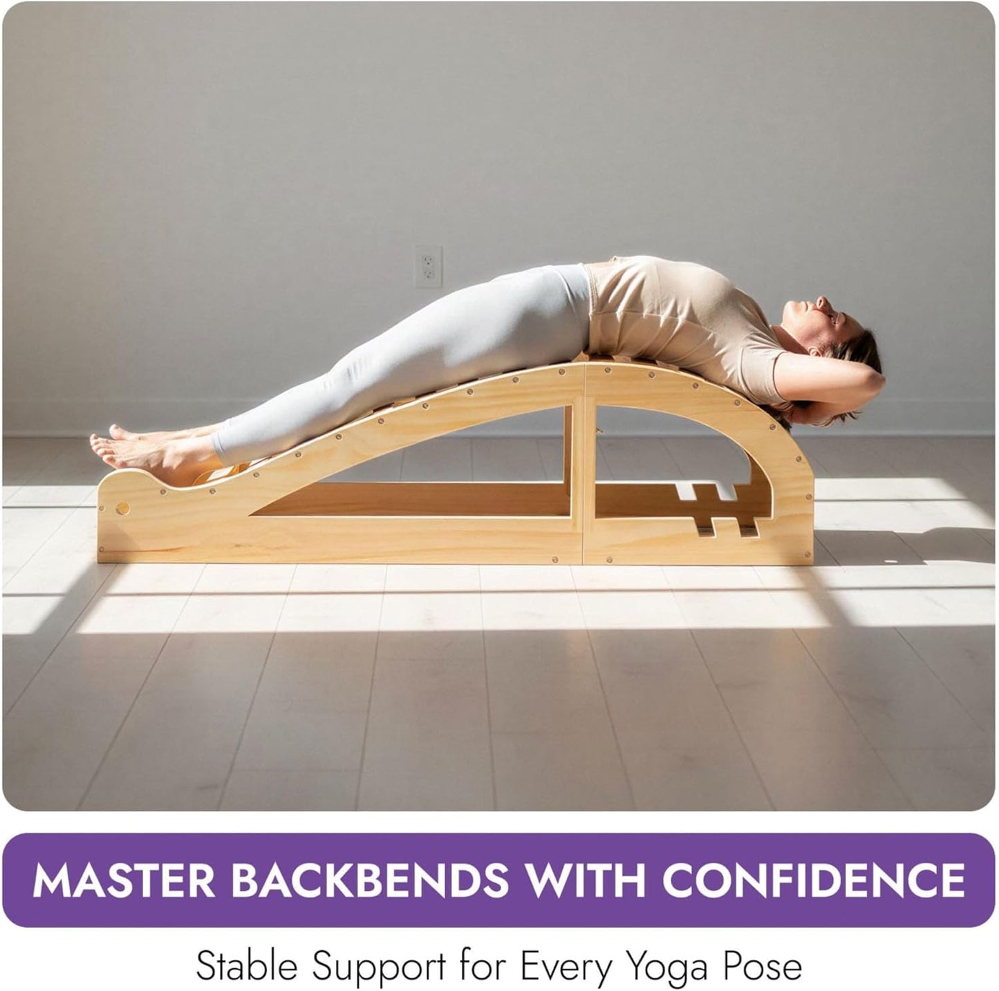 Yogikuti Iyengar Yoga Viparita Dandasana Bench – Wooden Back Bending Bench for Deep Stretching and Flexibility | Large Back Bender for Enhanced Support