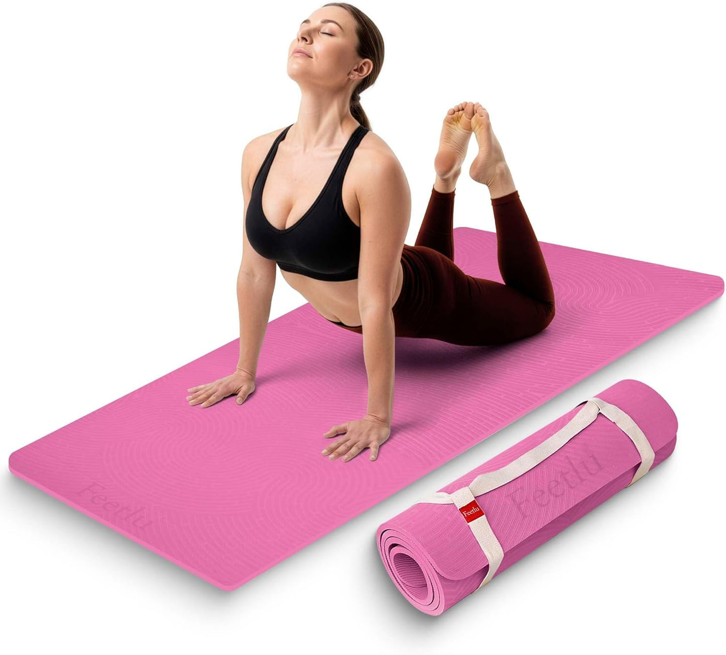 Extra Thick 12mm Exercise Mat – Non-Slip, Joint-Friendly & Cushioned Fitness Mat for Yoga, Pilates & Floor Workouts – Durable, Supportive & Includes Feetlu Classic Strap
