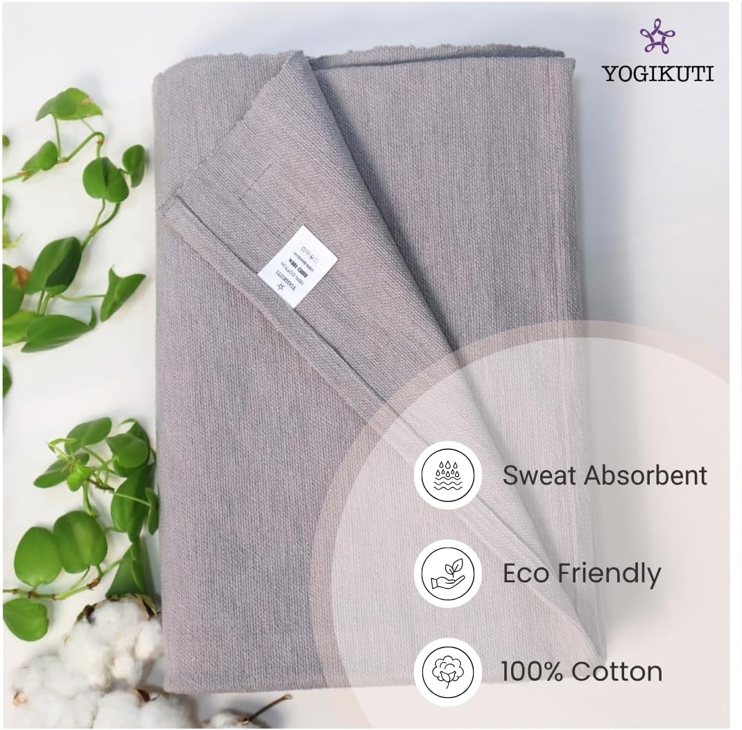 Yogikuti Iyengar 100% Cotton Yoga Blanket Grey Set of 4pcs Premium Blanket for Support & Comfort in Iyengar Yoga & Restorative Poses