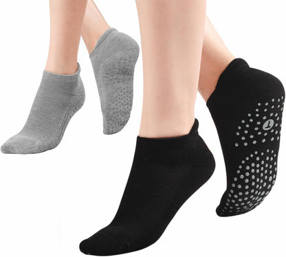 Toes Home Pilates Socks for Women, Cushioned Ankle Grippy Non Slip Socks for Yoga, Hospital, Barre, Home Slipper 2/4 Pairs