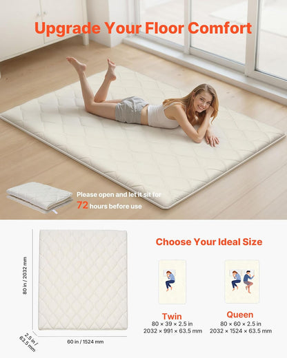 VEVOR Japanese Floor Mattress, Futon Mattress, 100% High Density Comfortable Foam, Foldable Tatami Mat with Storage Bag, Sleeping Pad for Camping Dormitory Yoga