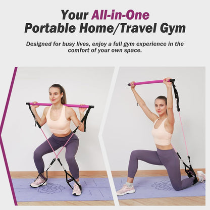 Upgraded Pilates Bar Kit with Resistance Bands Natural Latex for Women & Men, Heavy-Duty Stainless Steel Multifunctional Yoga Pilates Stick for Home Gym Exercise Fitness Equipment Full-Body Workouts