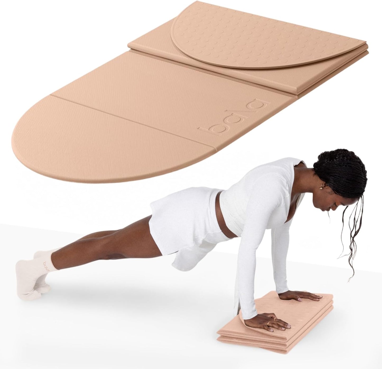 Bala Compact Workout Mat for Gym - 12MM Thick Slip-Resistant, Sweat Absorbing, & Foldable Yoga Mat for Pilates, Core Training & Exercise - Home Fitness Essentials for Women & Men - Travel-Friendly