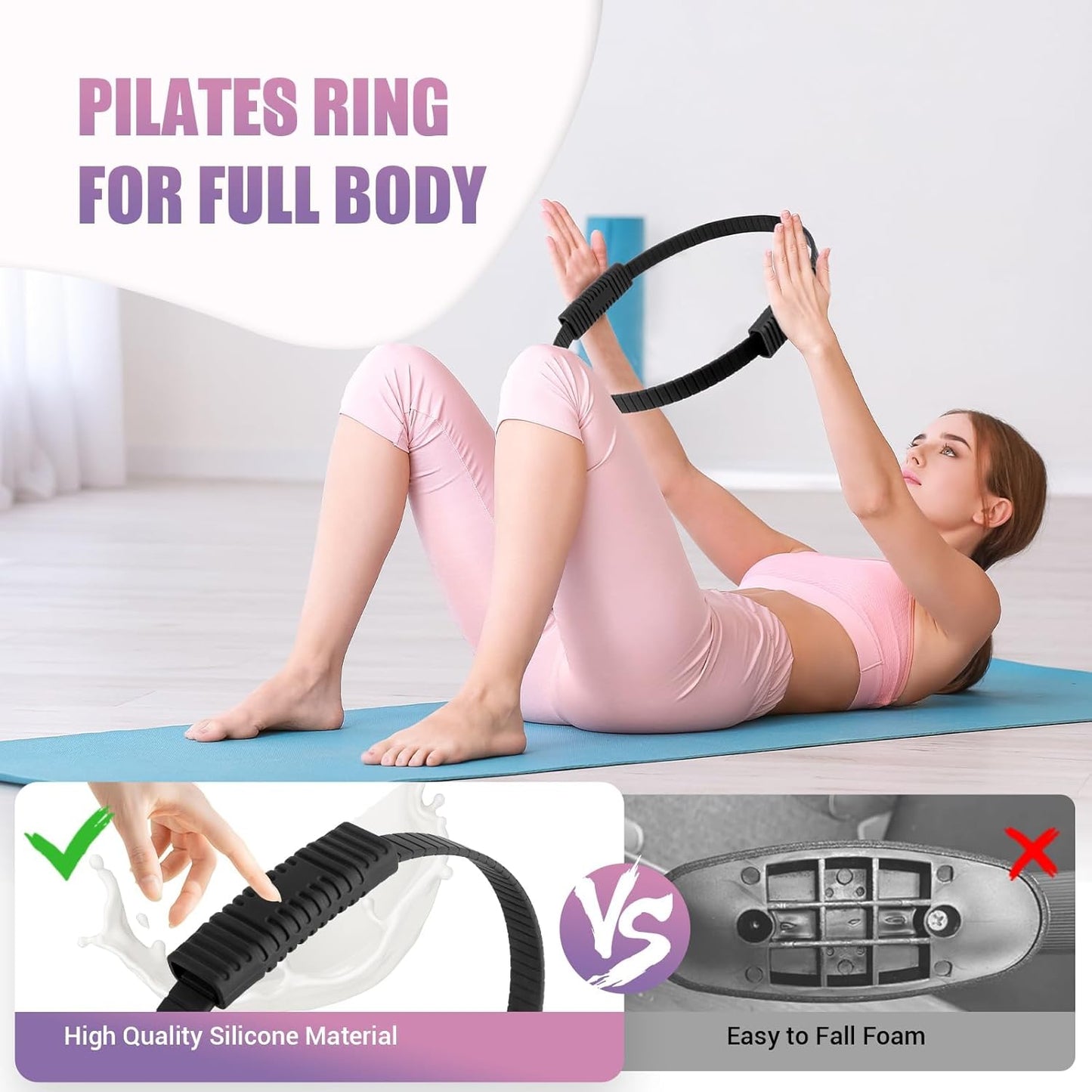 Pilates Ring Set, Pilates Essentials Kit with Pilates Ring and Ball, 3 Resistance Bands, Portable Bag & Training Poster, at Home Pilates Starter Workouts Equipment Kit for Women