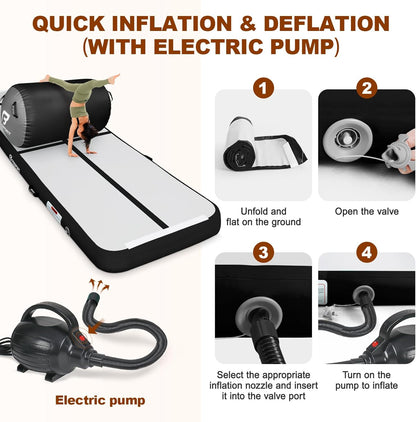 Air Roller Gymnastics Barrel, Inflatable Gymnastics Air Roller Inflatable Air Gymnastics Mat with Electric Pump for Yoga Cheerleading Training Home Park Outdoor Use
