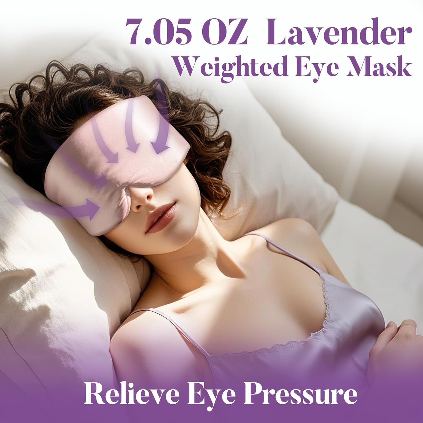 Lavender Heated Eye Mask, Weighted Sleep Mask for Dry Eyes & Blepharitis, Microwave Warm Compress to Remove Styes, Adjustable Satin Eye Pillow-Pink