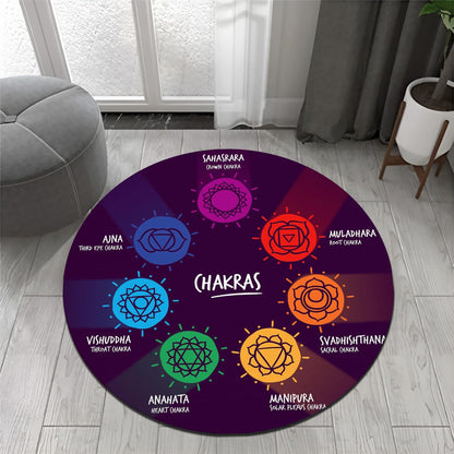 Chakra Round Area Rug, Non-Slip Meditation & Yoga Carpet for Living Room, Meditation Round Area Rugs, Modern Circular Bedroom Rug 57