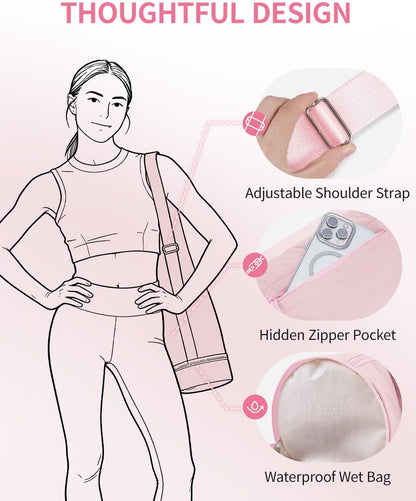 sportsnew Puffy Yoga Mat Bag Yoga Gym Bags for Women Men, Full-Zip Pilates Bag with Wet Pocket & Side Zip Drawstring Pocket Fits Tumblers with Handle, Yoga Mat Storage for Carrier Quick Access