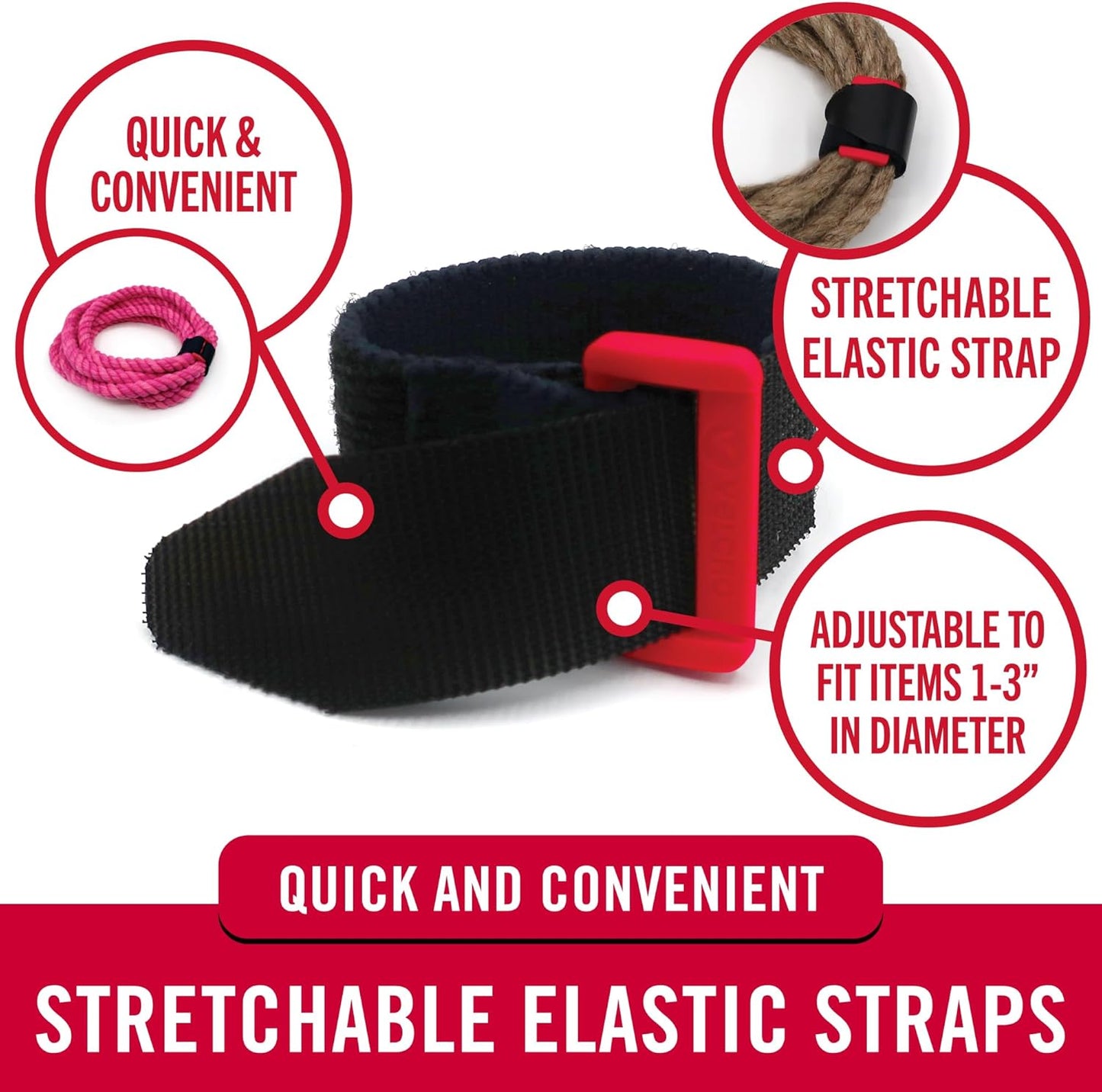 VELCRO Brand VEL-30792-AMS 15 Inch Elastic Straps 4 Pack | Stretchable and Adjustable for Snug Fit | Fasten Lumber, Yoga Mats, Tools, Camping Equipment, More | Cinch with Buckle, Black 15x1