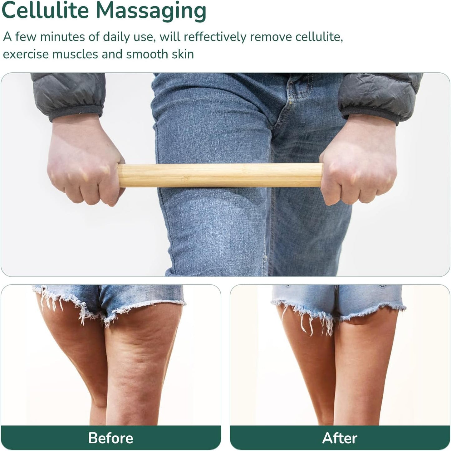 Bamboo Massage Stick - Body Shaping Roller, Guasha Massage Tool for Relaxing Muscles