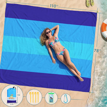 BYDOLL Beach Blanket Waterproof Sandproof Large Sand Free,78''X81''/10'X9' Oversized Sandless Lightweight Blanket Picnic Mat for Beach Travel Camping Hiking with Stakes
