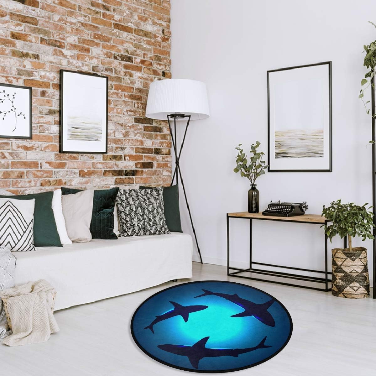 Vdsrup Ocean Sea Horse Doormat Nautical Seahorse Starfish Round Floor Mat Non Slip Carpet Yoga Mat Rug for Entryway Living Room Bedroom Home Decor 3'