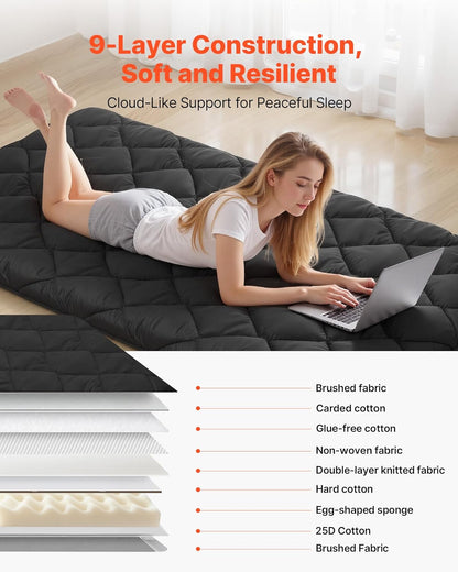 VEVOR Japanese Floor Mattress, Futon Mattress, 100% High Density Comfortable Foam, Foldable Tatami Mat with Storage Bag, Sleeping Pad for Camping Dormitory Yoga