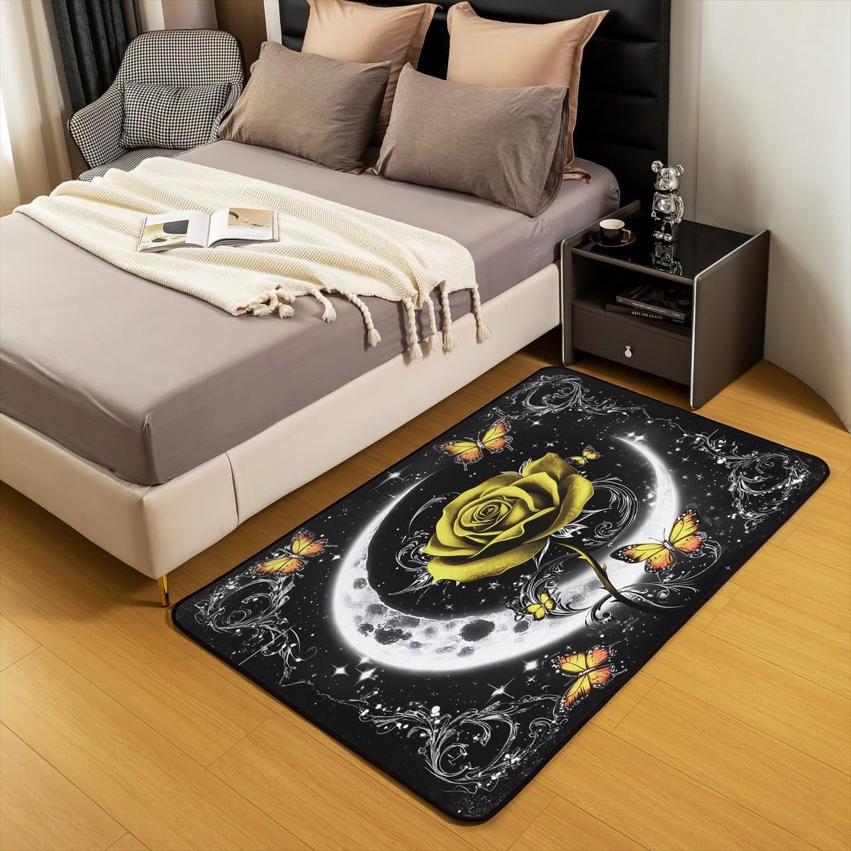 Feelyou Floral Rose Indoor Floor Mat Set,Romantic Blue Rose Rugs for Living Room Bedroom Area Rug 3x5,Boys Girls,Botanical Flower Rose Accent Rug Doormats Floor Mat for All Season