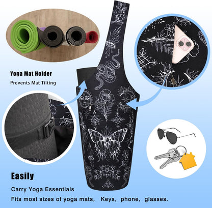 Yoga Mat Bag - Large Opening Long Tote Yoga Mat Carrier Holder Bag with Waterproof Wet Zipper Pocket and Drawstring Water Bottle Pocket - Yoga Bag Fit Most Size Mats