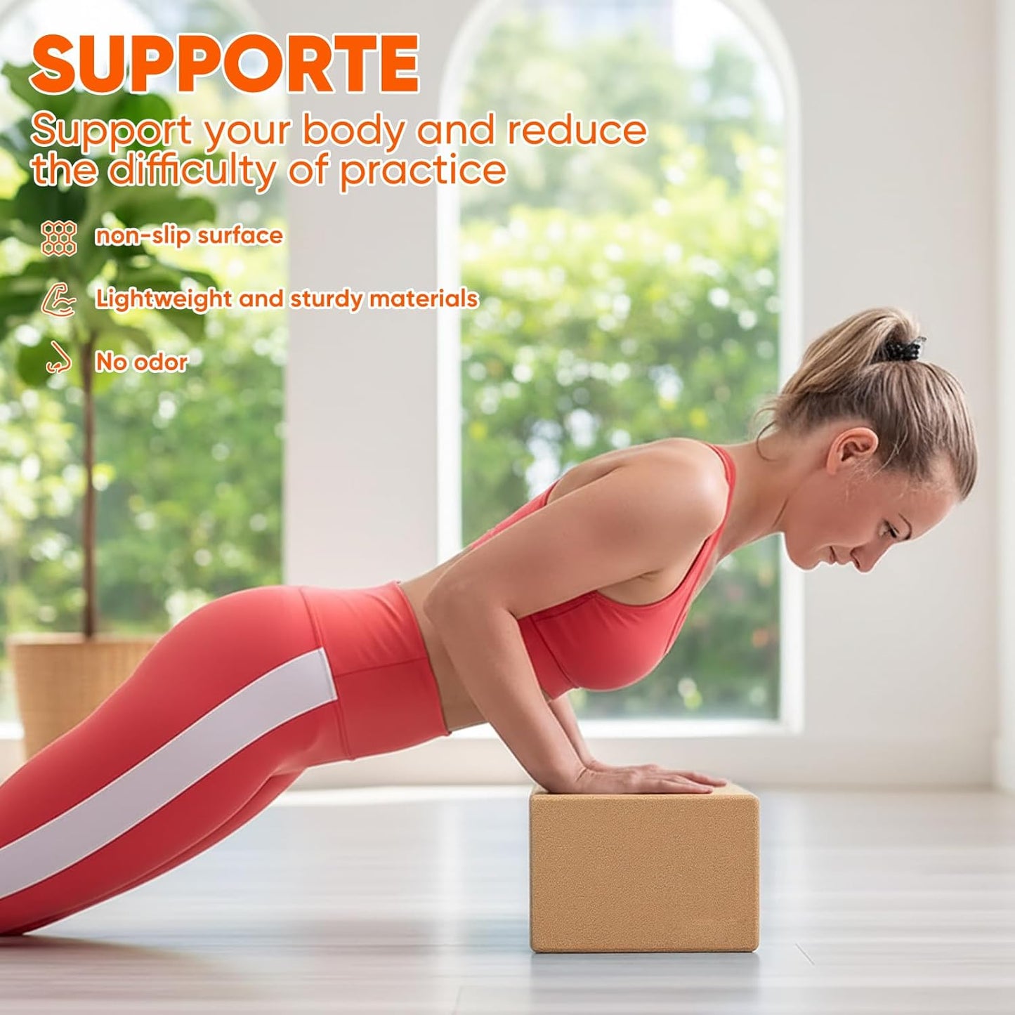 2-Pack Cork Yoga Blocks for Pilates & Meditation, Non-Slip Moisture-Proof Lightweight Bricks, Supportive Eco-Friendly Equipment for Stretching & Pose Enhancement