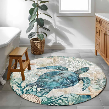Libaoge Round Area Rugs 3 ft Indoor Aloha Mats Sea Turtle Ocean Animal Nautical Map Soft Living Room Bedroom Unique Carpet Woman Yoga Mat Home Decor