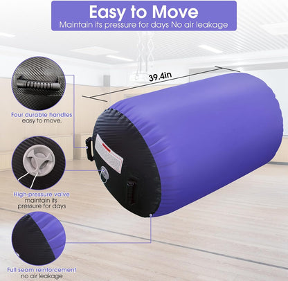 Gymnastics Air Barrel Roller Air Spot, Inflatable Tumbling Mat Tumble Track Gymnastic Equipment Balance Cylinder with Pump for Yoga Cheerleading Home Use Gym