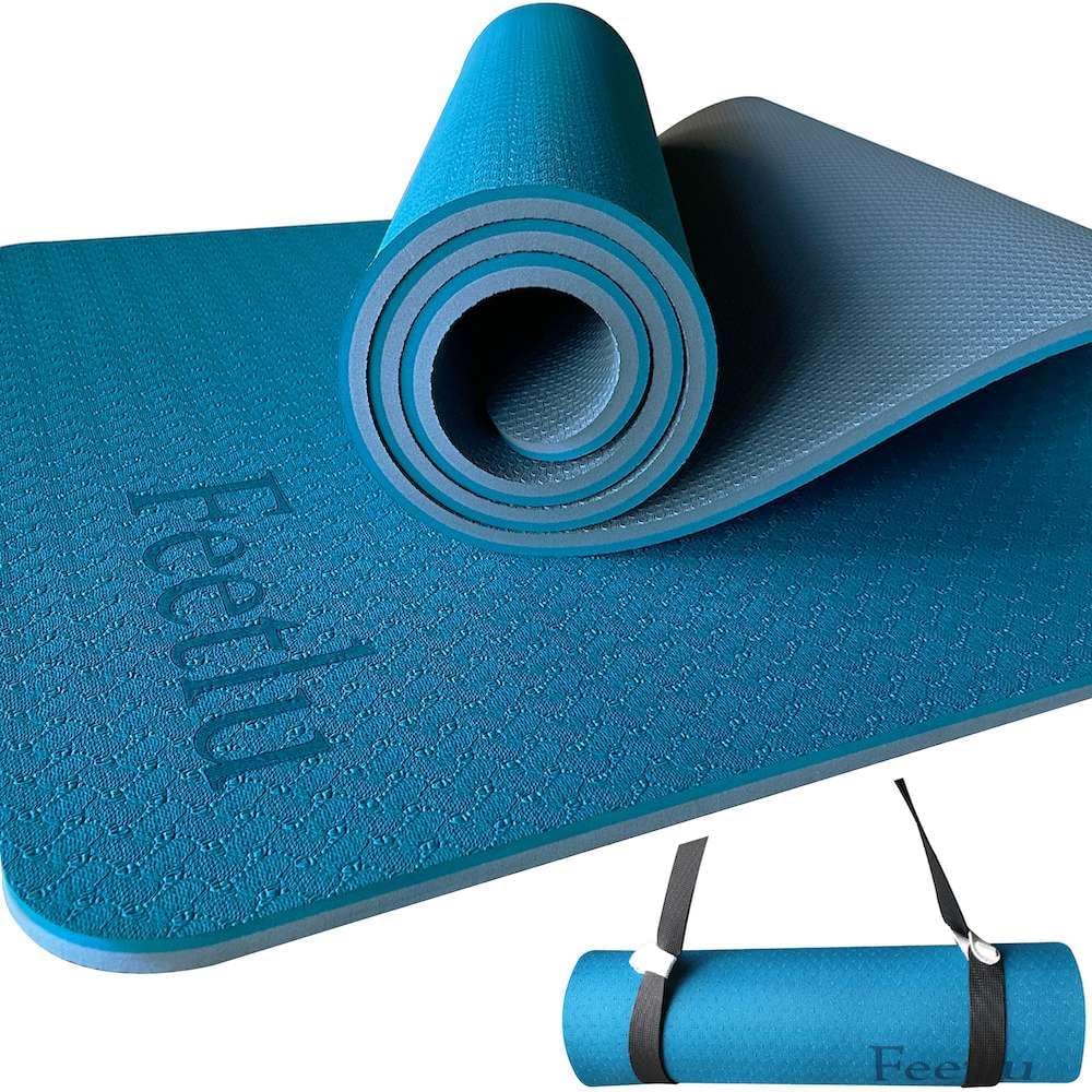 Yoga Mat with Strap – 10mm & 12mm Thick Yoga Mat, Non-Skid Dual Surface Workout Mat, Eco-Friendly POE Yoga Mats for Women Men Kids, Perfect Exercise Mat for Pilates, Yoga, and Floor Workouts, Includes Carrying Strap.