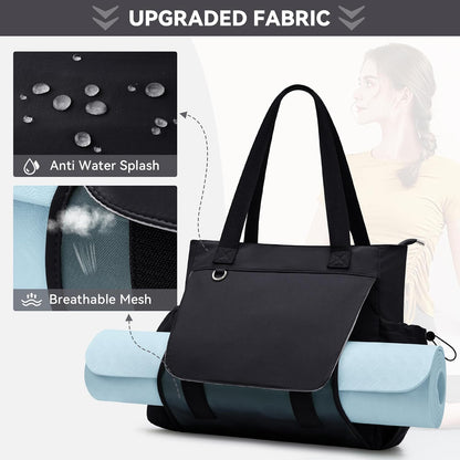 WLLWOO Gym Tote Bag Thick Yoga Mat Bag with Breathable Mesh Holder Carryall Waterproof Wet Pocket For Pilates Travel Beach Workout Women