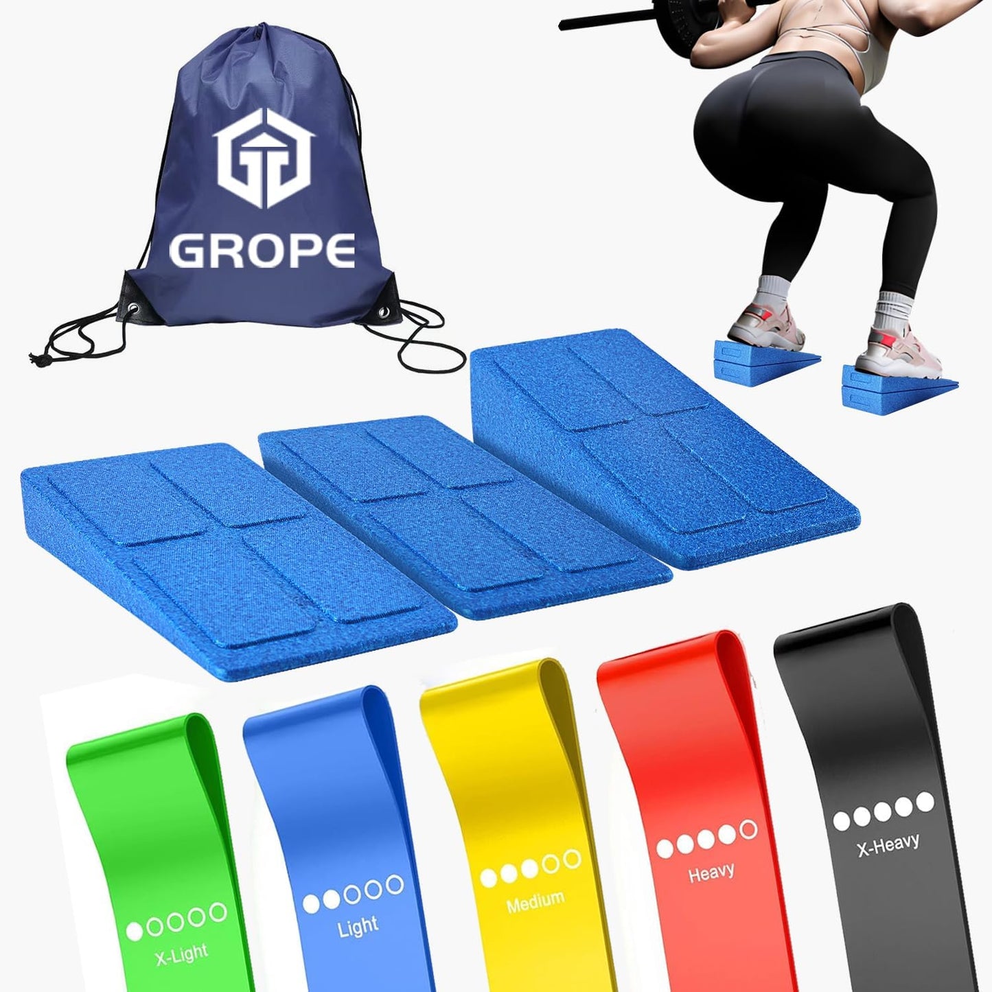 Slant Board Squat Wedge for Calf Stretching，3 Pcs 12" x 6.3" Foot Stretcher Balance Board for Plantar Fasciitis, Adjustable Foam Slant Board Wedge Great for Exercises