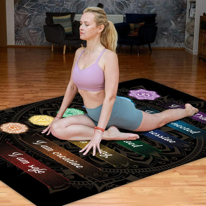 Chakra Area Rug, Meditation & Yoga Carpet for Living Room, Bedroom Mandalas Boho Style Non-Slip Machine Washable Rugs for Women Adults Yoga Lovers Bohemian Floor Mat Office Decor (YOGA-DS01)