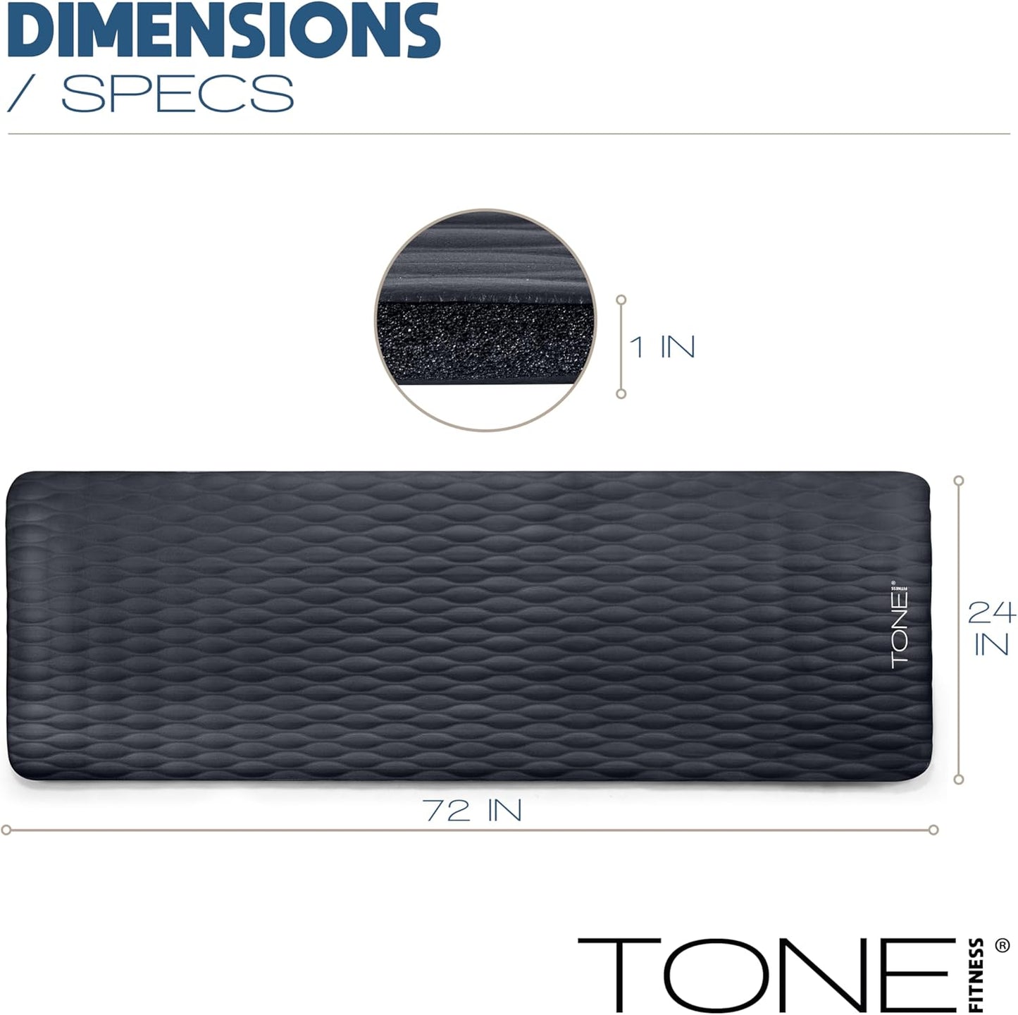 Tone Fitness 1-Inch Thick Yoga Mat | High-Density, Non-slip Exercise Mat with Carrying Strap for Yoga, Pilates, & Home Gym Workouts | Multiple Options