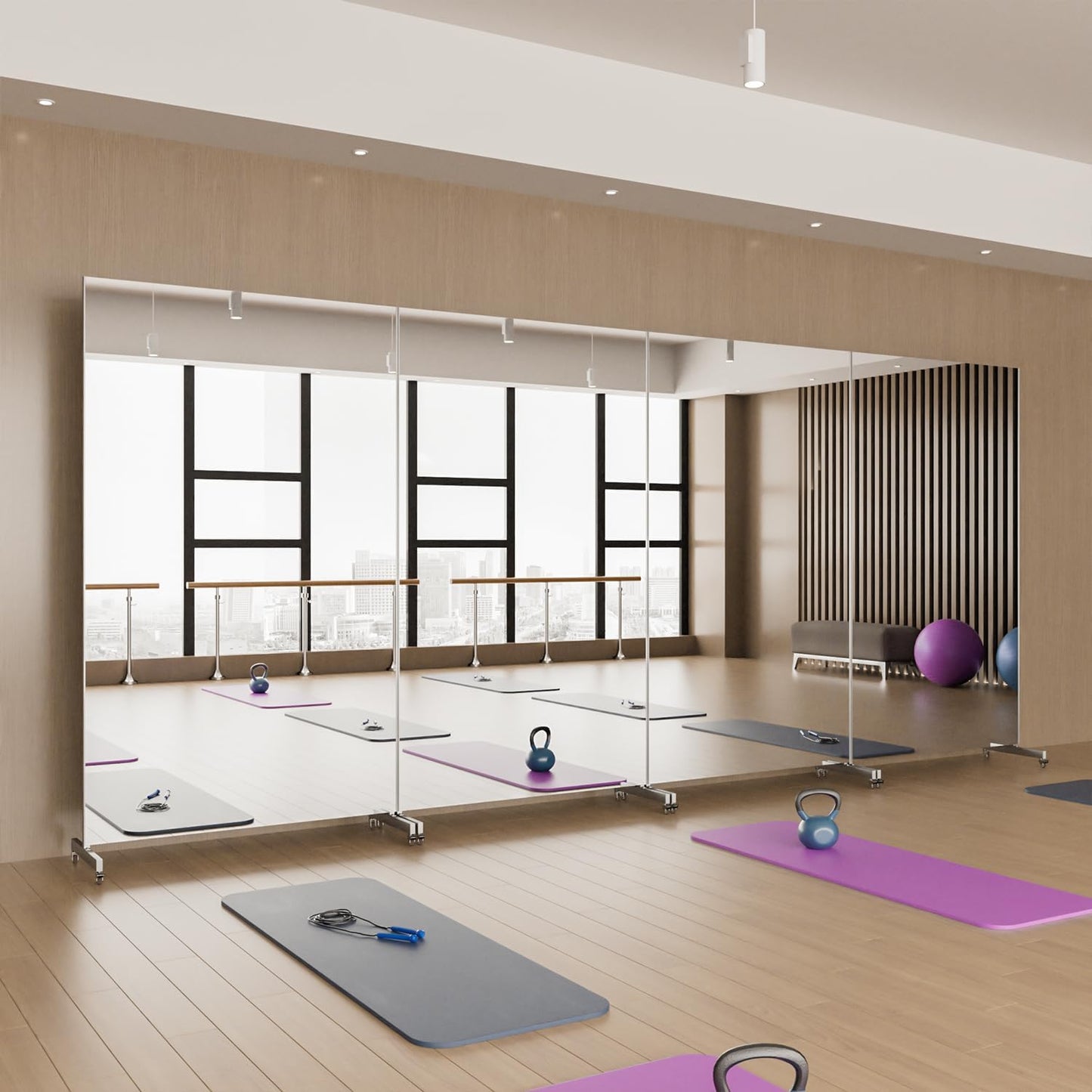brisafe NanoMirror Non-Glass Ultra-Light Home Gym on Wheels, 75" x 32" Extra Large Full Body Mirror, Unbreakable & Shatterproof, 360° Swivel for Yoga, Dance, Fitness Studio & Home, Black