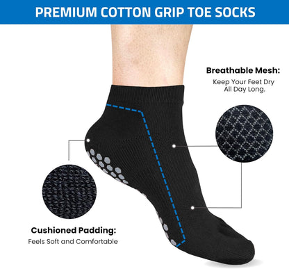 Soxsense Multi-Pack Sports Grip Toe Socks with Cushion, Non-Slip Finger Socks for Pilates, Home Gym, Soccer, basketball