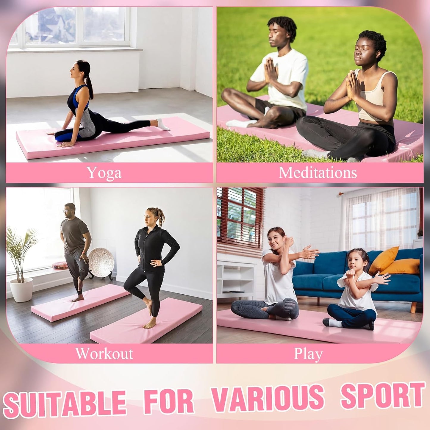 Lyrow 3 Inch 72"x 24" Thick Foldable Yoga Mat with Carry Strap, Non-slip Portable Foam Gym Mat for Yoga, Pilates and Stretching
