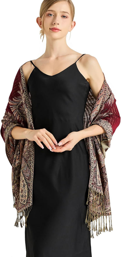vimate Silky Paisley Pashmina Shawl Scarf-Women's Soft Double-side Jacquard Pashminas Wrap for Evening Dress Travel Shawl