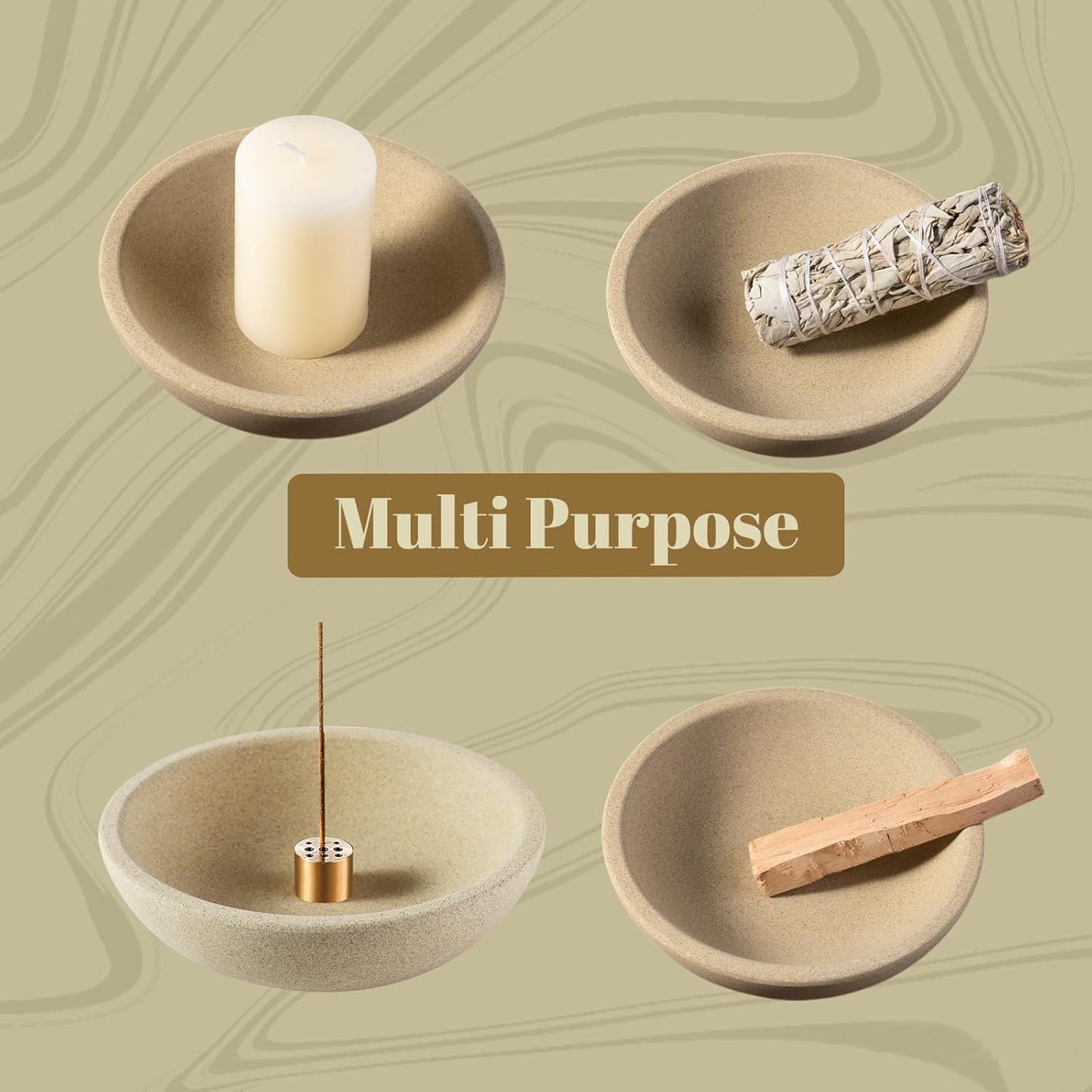 Koville Natural Marble Incense Holder, Incense Holder for Sticks with 9 Holes, Handmade Incense Burner Ash Catcher for Meditation Yoga SPA, Balsam Fir/Palo Santo/Sage/Cone (RoyalBeige)