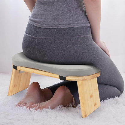 Meditation Prayer Bench, Portable Foldable & 5° Ergonomic Tilt Kneeling Meditation Yoga Stool with Cushion & Carry Bag for Home/Studio/Gym, Bamboo & Velvet Kneeling Stools (Coffee)