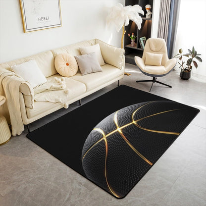 jejeloiu Basketball Living Room Rugs for Bedroom 5x7 Kids Gaming Sports Decor Carpet for Boys Girls Teens Ball Games Area Rug Soft Gift for Basketball Lover Grey and Black Room Decor